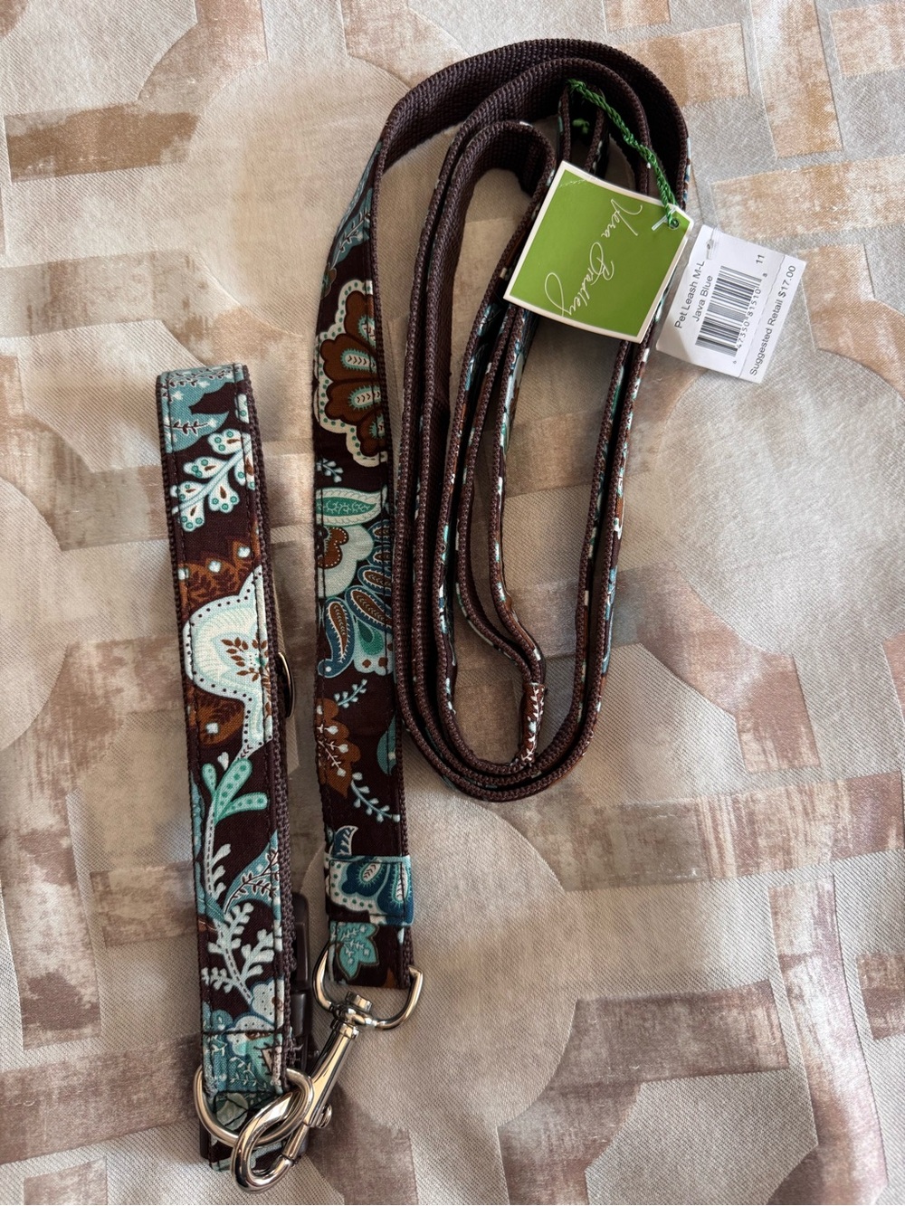 Vera Bradley Java Blue Medium dog collar and 6 foot leash.